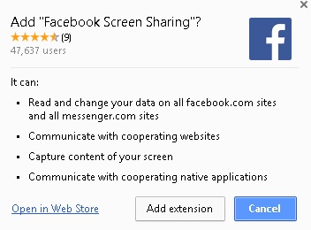 Facebook screen sharing extension