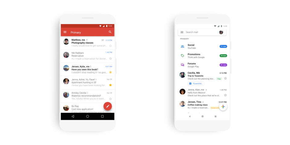 Gmail mobile app with updated material design is now rolling out