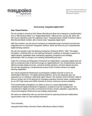 Telenor Microfinance Bank statement Easypaisa Digital Bank 