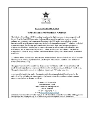 Pcb Announces New Ott Platform For Cricket Fans Worldwide 