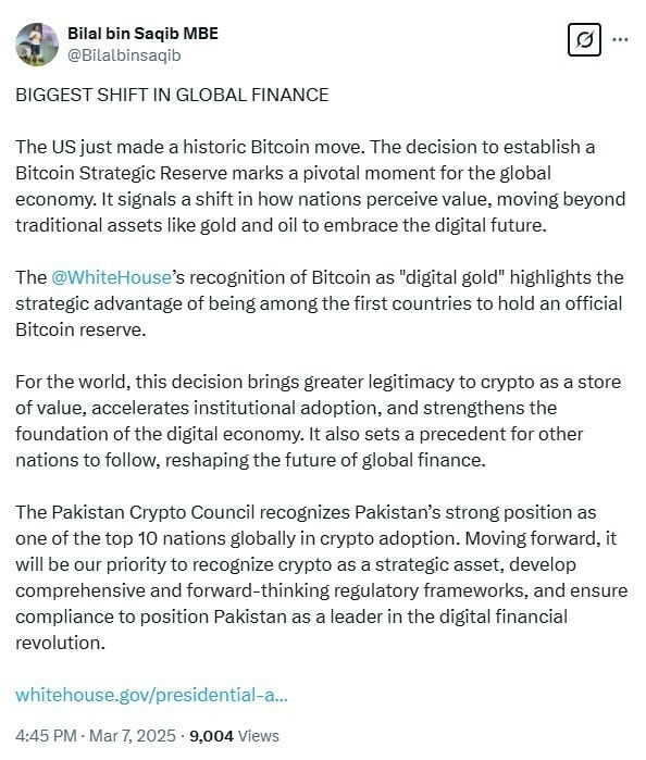 Pakistan Aims To Secure Strategic Crypto Position With New Advisory Role 