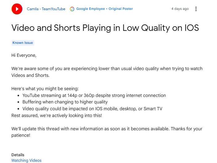 Youtube Videos Stuck At 144p Google Confirms Investigation Into Streaming Issues 