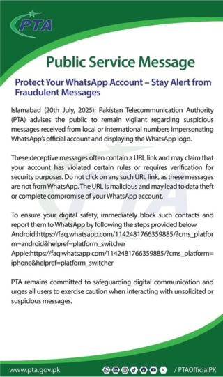 Pta Warns Users About Whatsapp Scam Messages 