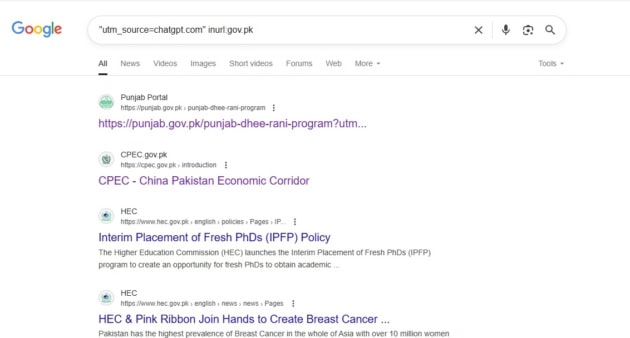 Pakistani govt websites using ChatGPT