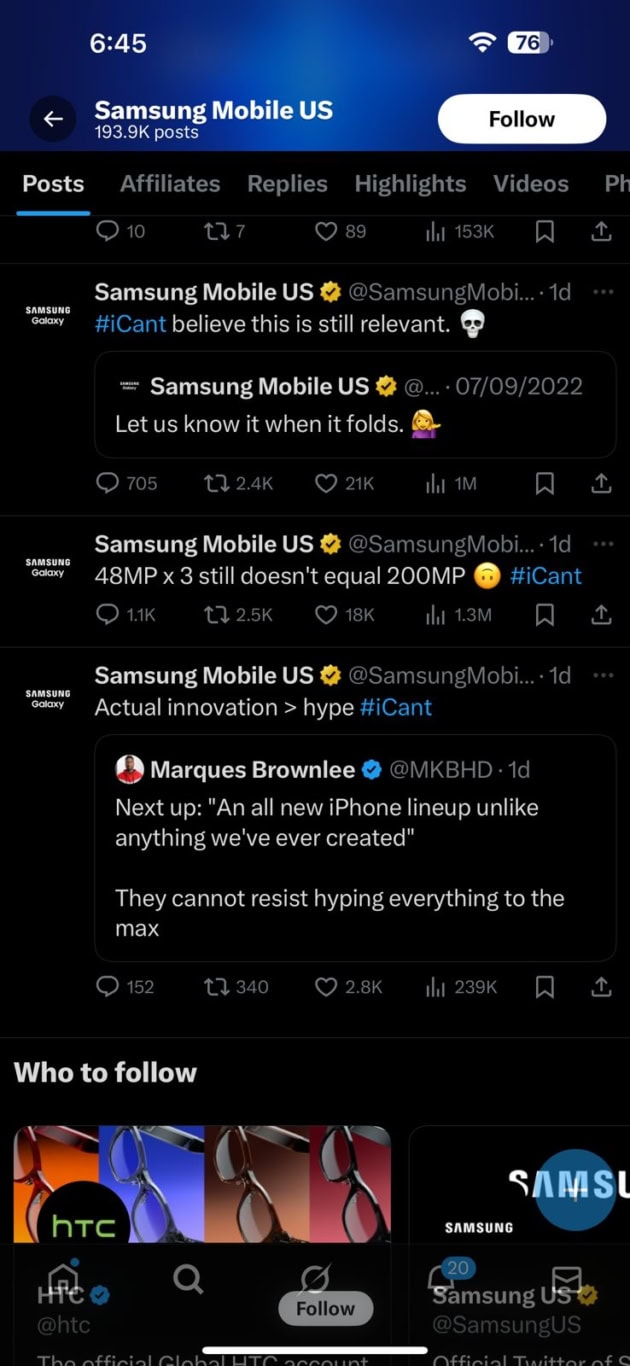 Samsung Trolls Apple on iPhone 17 Launch, Apple Fans Clap Back Hard
