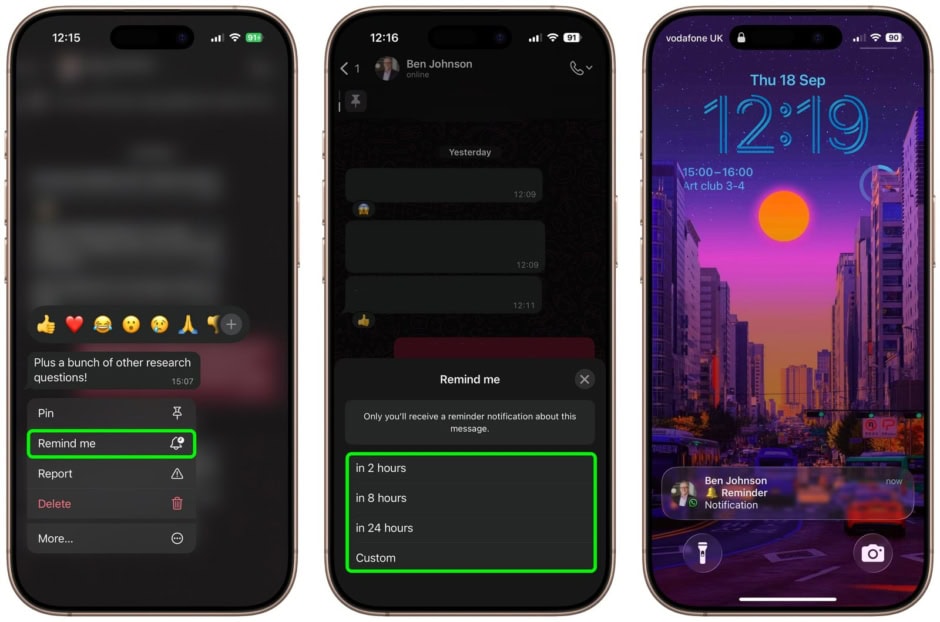 how to set your first message reminder in WhatsApp