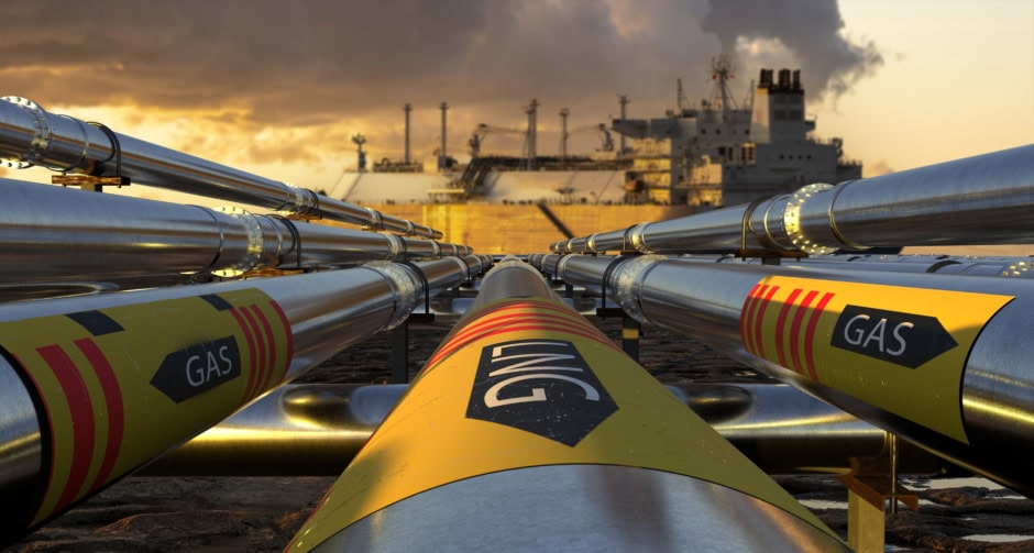 Pipelines,leading,the,lng,terminal,and,the,lng, 3d,illustration.