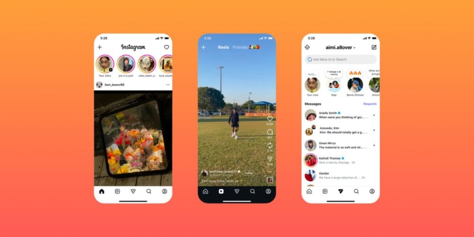 Instagram new home tab prioritizing reels and DMs