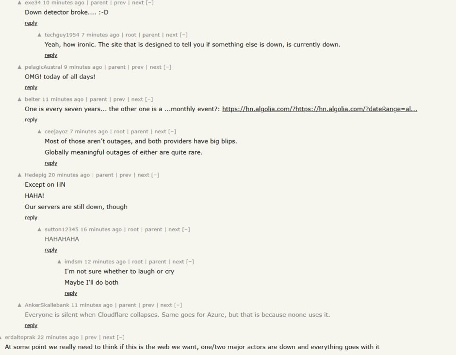 Cloudflare Outage users comments