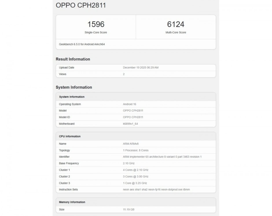 Oppo Reno15 Pro Max on Geekbench