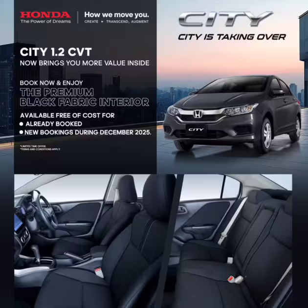 Honda Offers Free Premium Black Interior Upgrade For City 1 2 Cvt In December 2025 