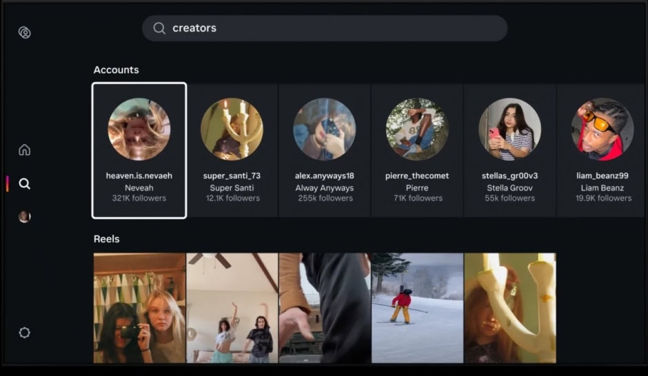 Instagram for TV app short reels