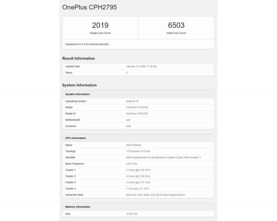 OnePlus Nord 6 Geekbench