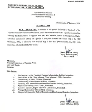 Dr Niaz Akhtar Takes Charge As Hec Chairman For Two Year Term 