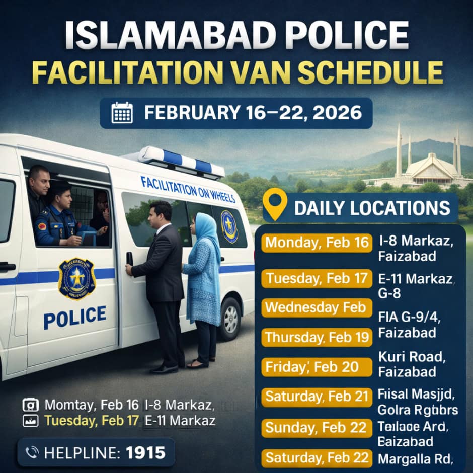 Islamabad Police Announce Facilitation Van Schedule For February 16 22 2026