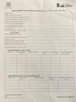 Residents Alarmed Over Islamabad Household Survey Asking Sensitive Personal Data 