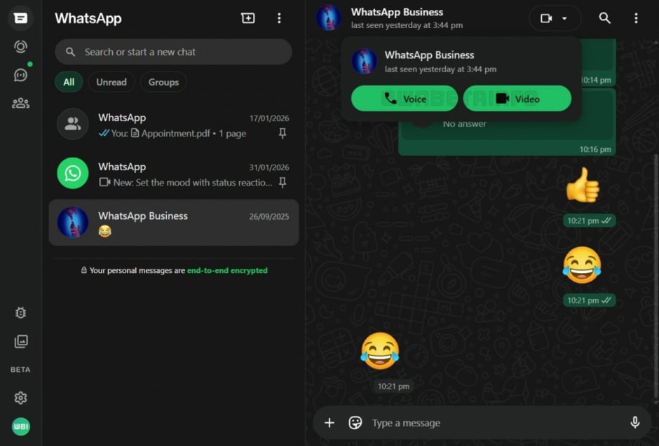 WhatsApp Web Video Calling