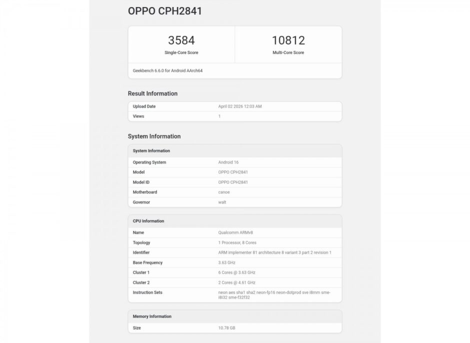 Oppo Find X9 Ultra Runs Geekbench