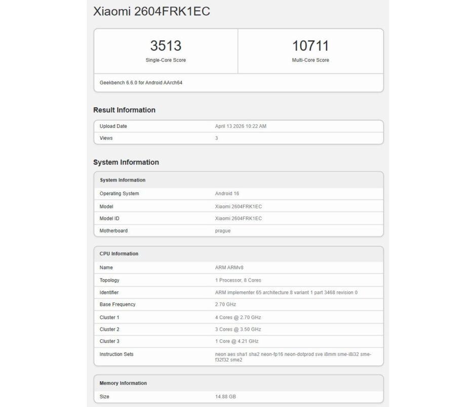 Redmi K90 Max Runs Geekbench