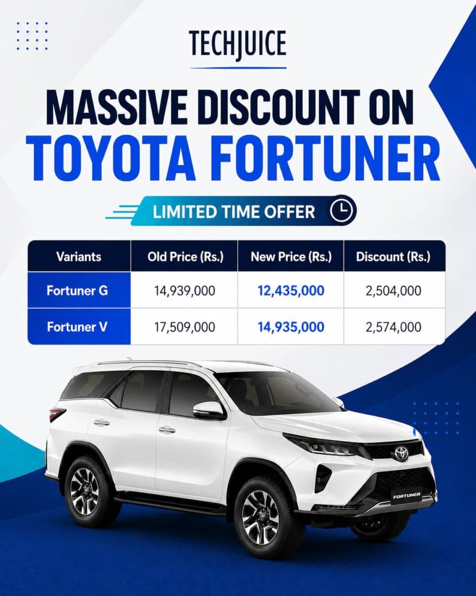Massive Toyota Fortuner Price Cut in Pakistan: Save Up to Rs. 2.57 Million