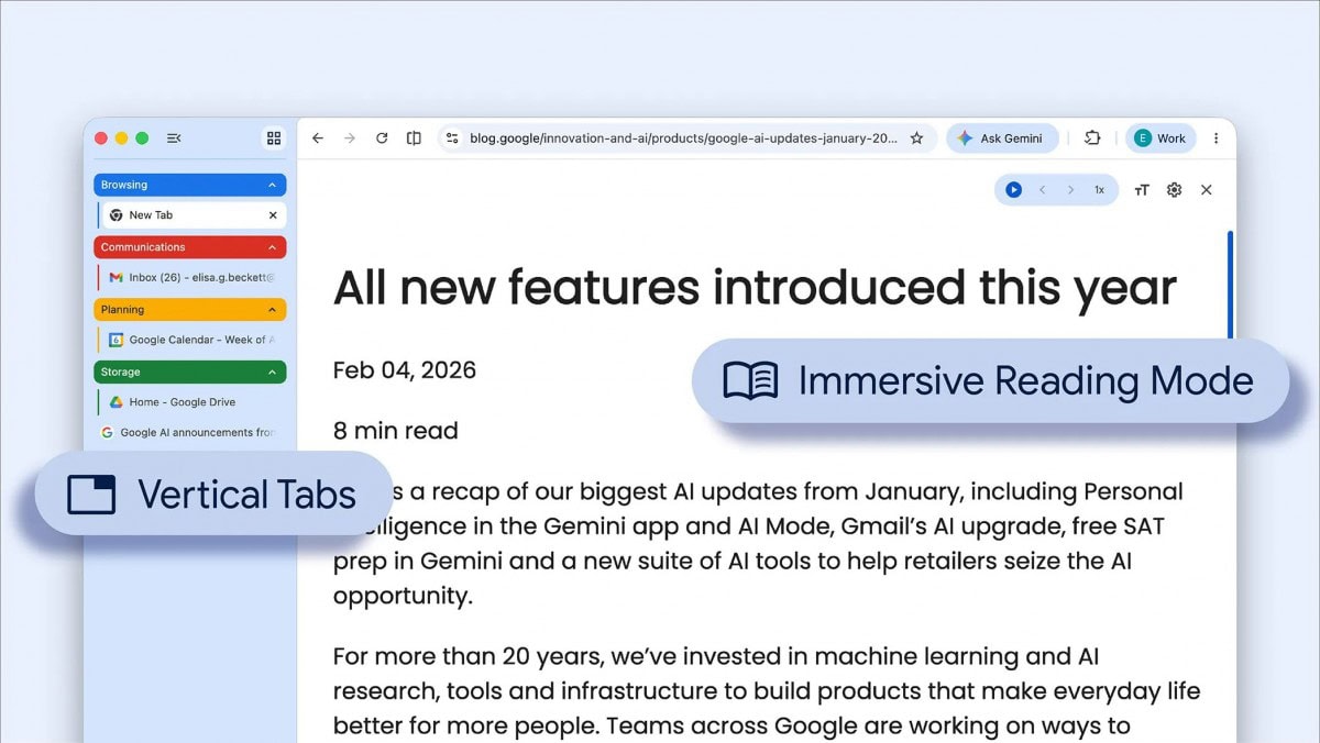 Google Chrome’s Latest Update Adds Vertical Tabs and a Cleaner Reading Mode