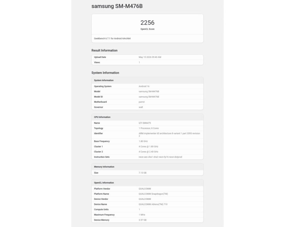 Galaxy M47 Runs Geekbench
