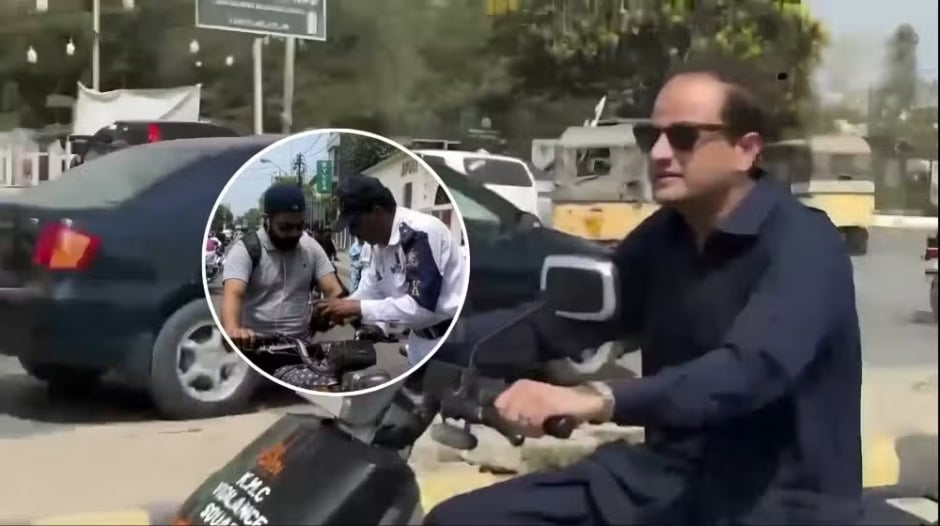 Karachi Mayor Criticized For Riding E Bike Without Helmet Amid Strict E Challan Enforcement