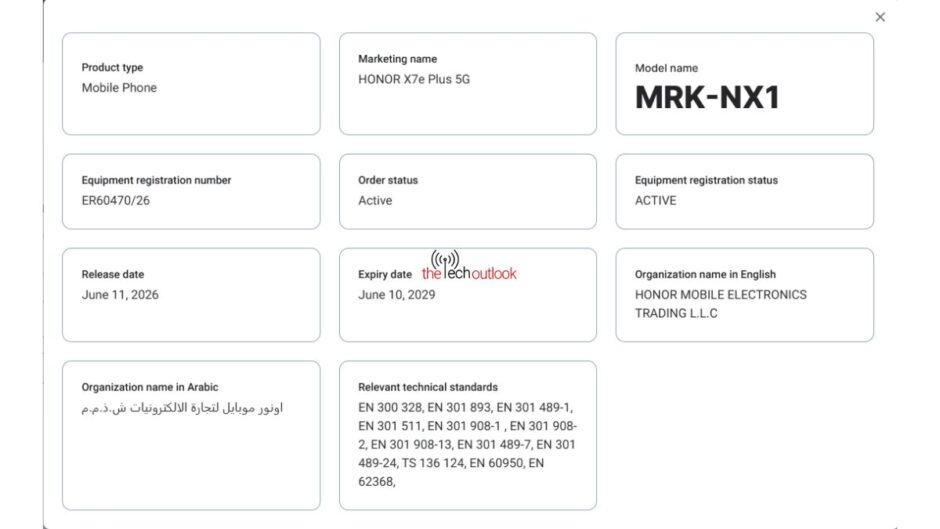 Honor X7e Plus 5g Listing