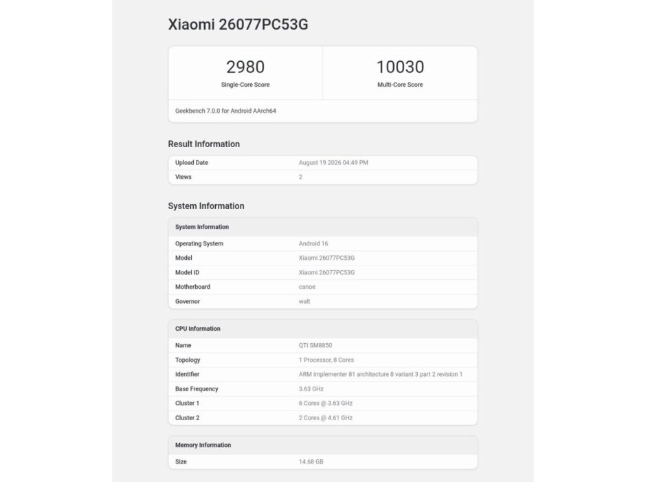 Poco F9 Ultra Geekbench Listing