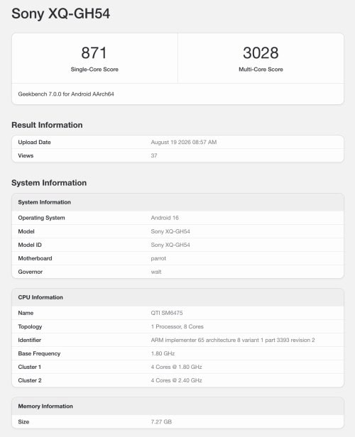 Xperia 10 Viii Geekbench Listing