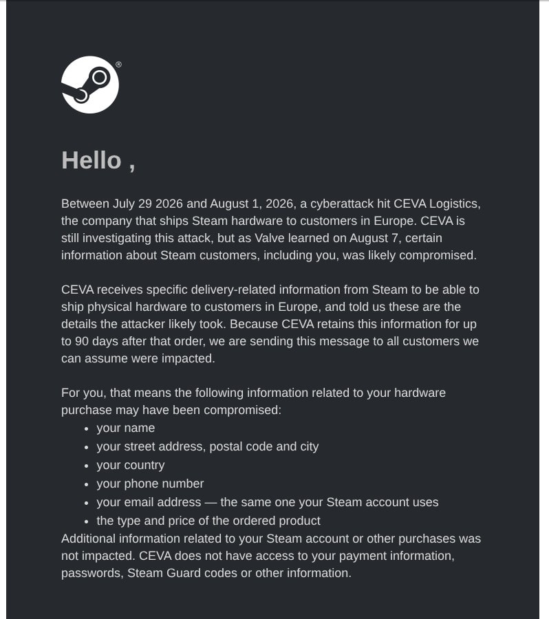 Official Statement Regarding the Theft of Steam Hardware Data