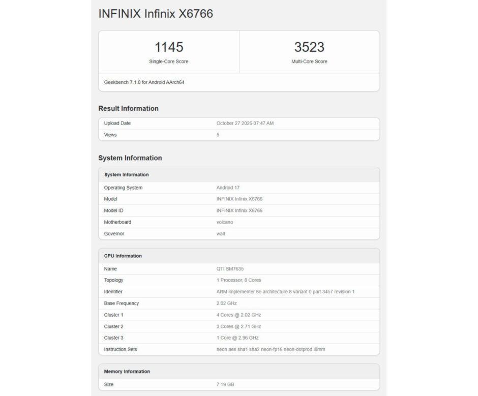 Geekbench Listing