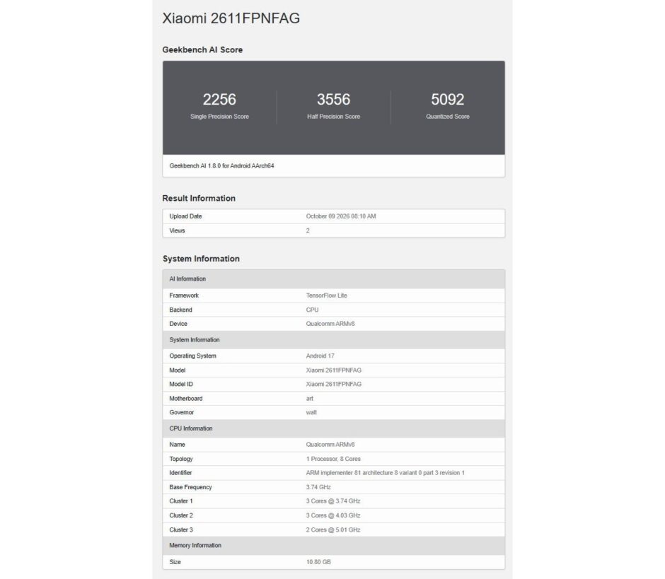 Xiaomi 18 Pro Max Geekbench