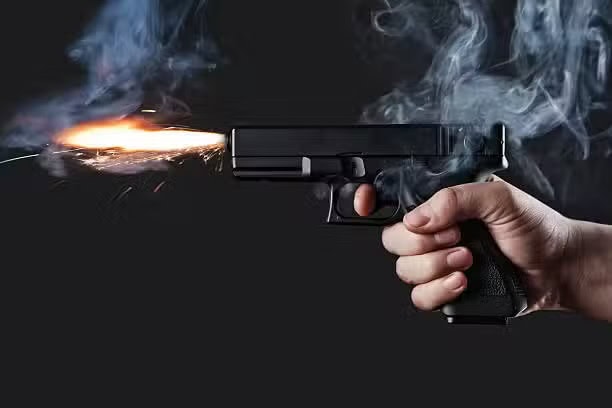 Shot From A Handgun With Fire And Smoke